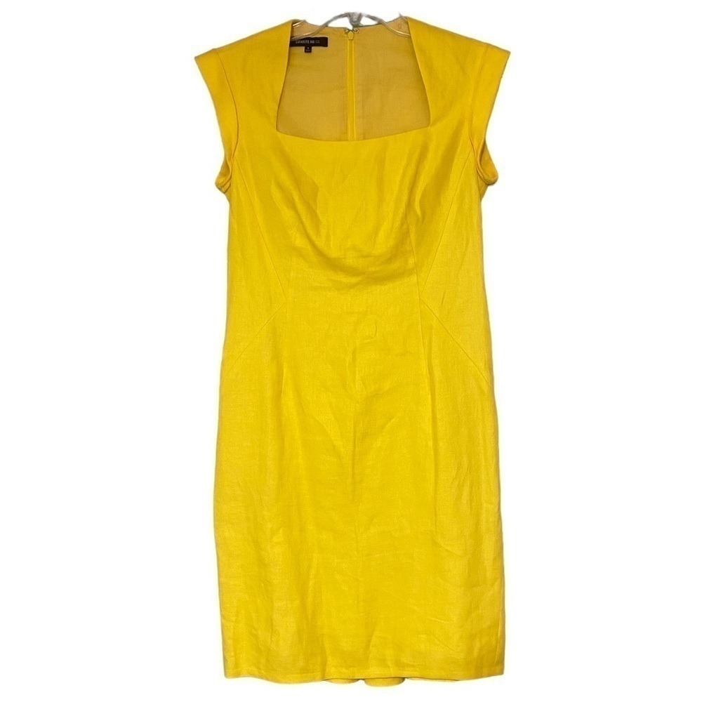Lafayette 148 New York Linen Yellow Fitted Dress Vintage Style Sz 2